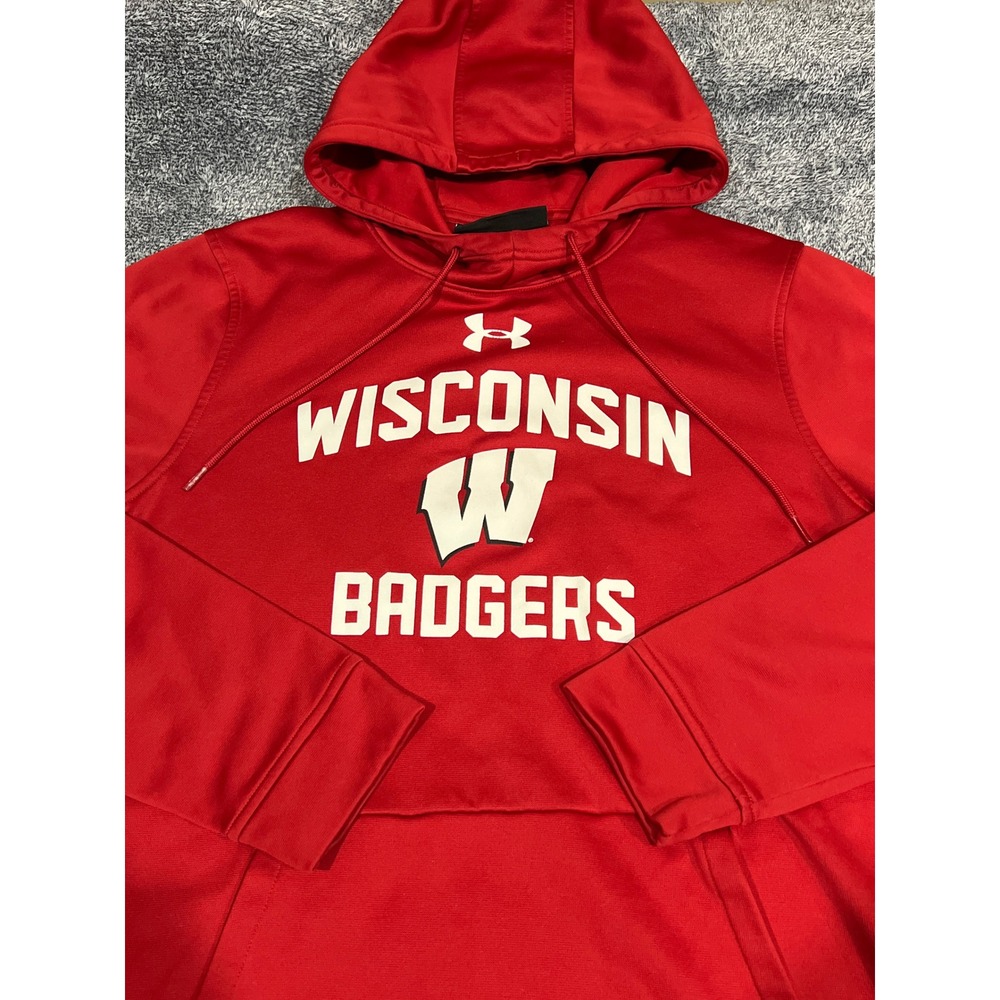 Under Armour Wisconsin Badgers ColdGear Hoodie Mens Large Red Sweatshirt LG